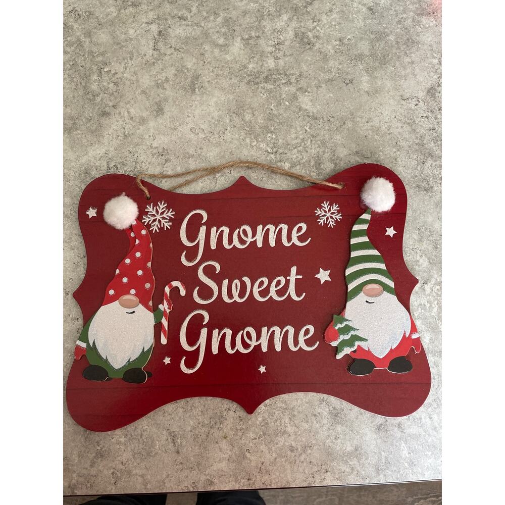 Gnome Sweet Gnome Santa Hanging Plaque 8x12